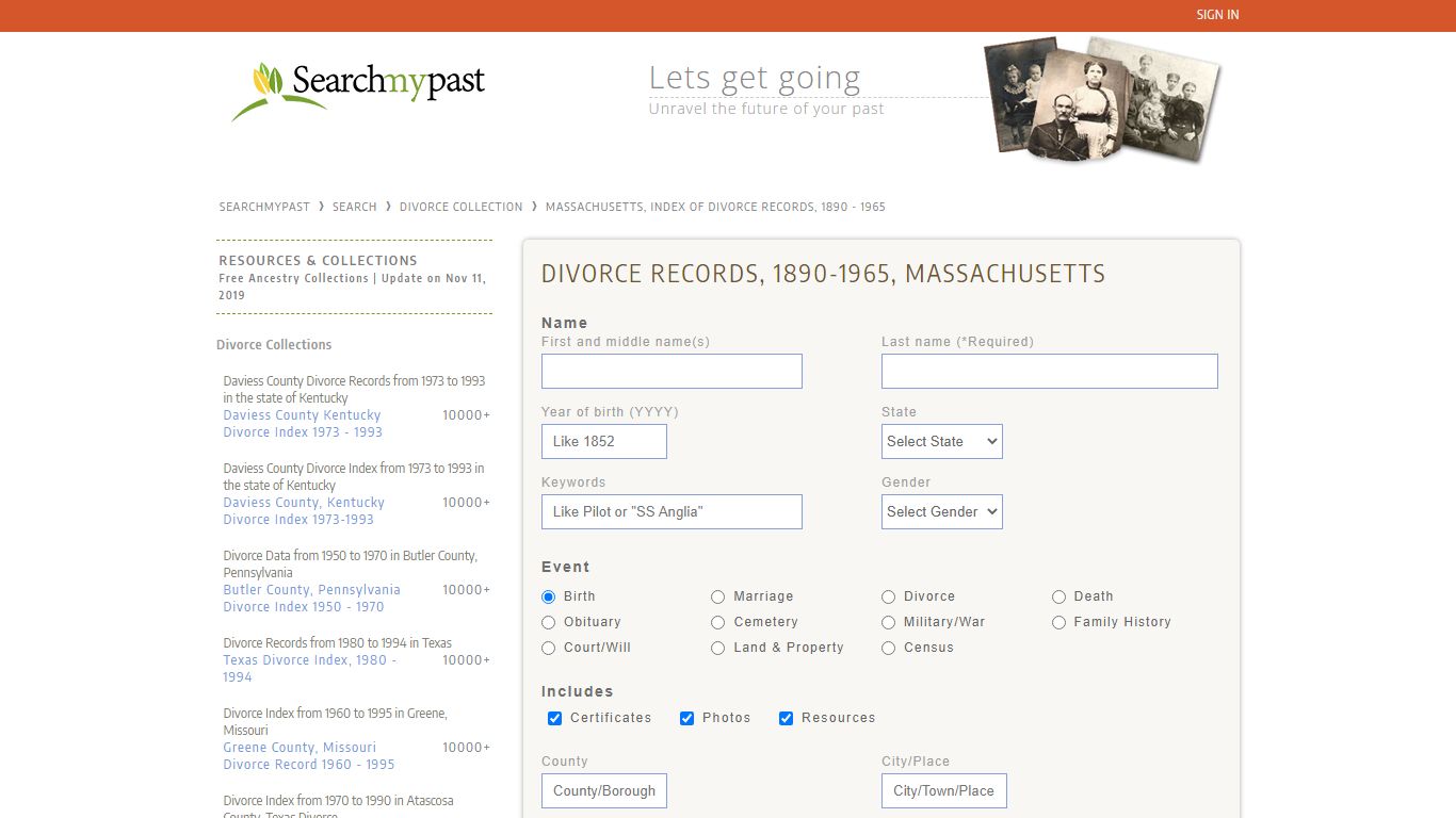 Massachusetts, Index of Divorce Records, 1890 - searchmypast